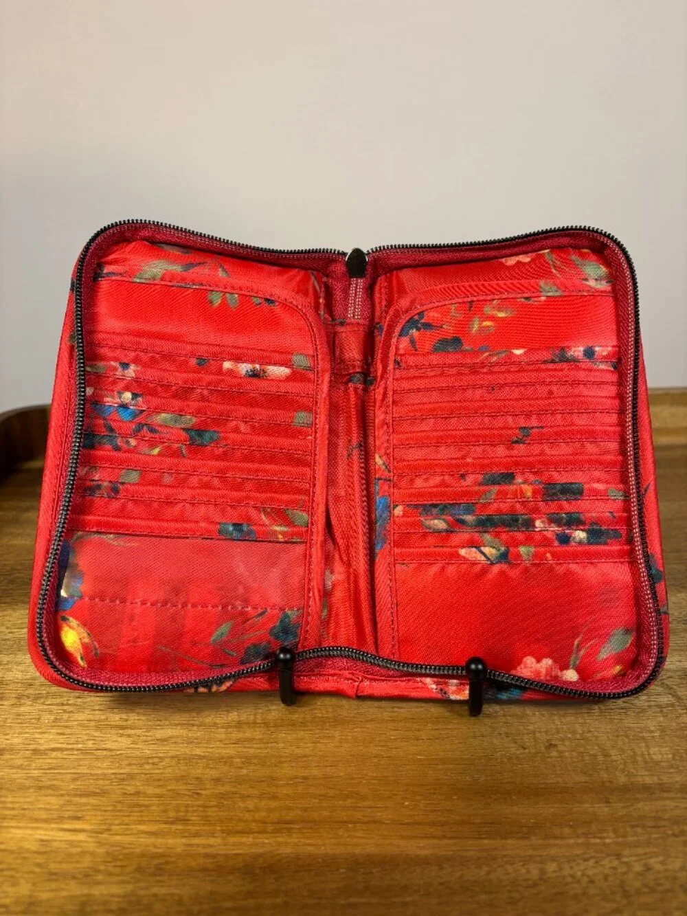 Lug Tandem Orange Floral Quilted Nylon Zippered Wallet